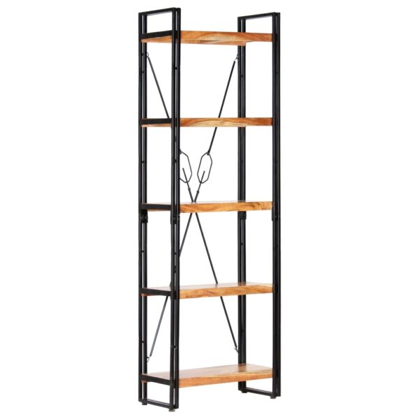 Aplusliving-Solid Acacia Wood Industrial  Bookcase with 5 Shelves for Storage Display