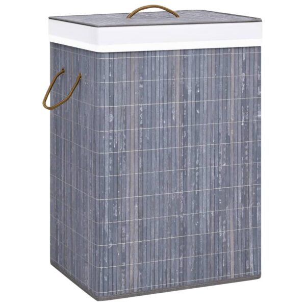 Aplusliving-Grey Bamboo Laundry Basket with Two Sections  Removable Liner  Lightweight  Port