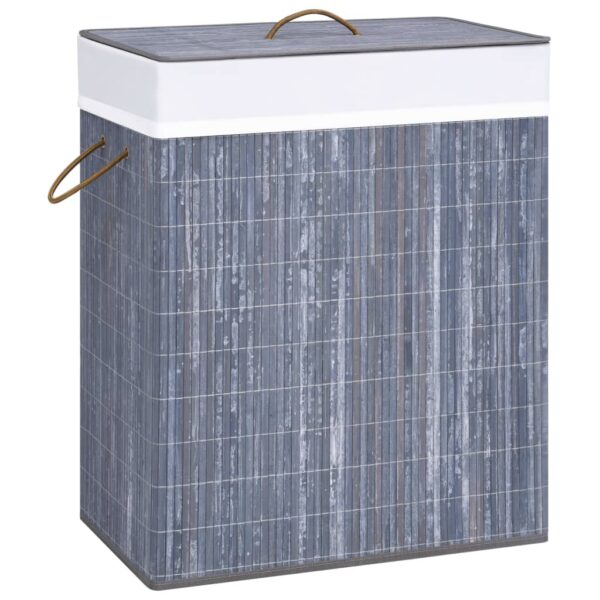 Aplusliving-Grey Bamboo Laundry Basket with Two Sections  Removable Liner  Lightweight  Port