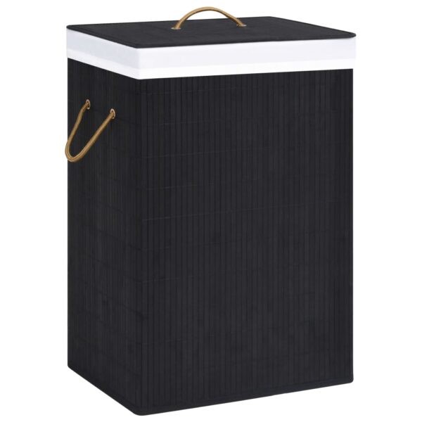 Aplusliving-laundry basket bamboo black 40x30x60cm removable liner portable