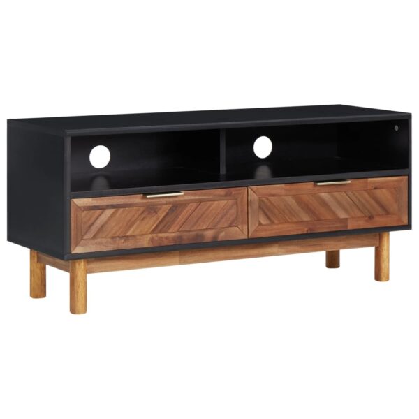 Aplusliving-Solid Acacia Wood MDF TV Cabinet Stand Storage Drawers Shelf Matt Black Dark Bro