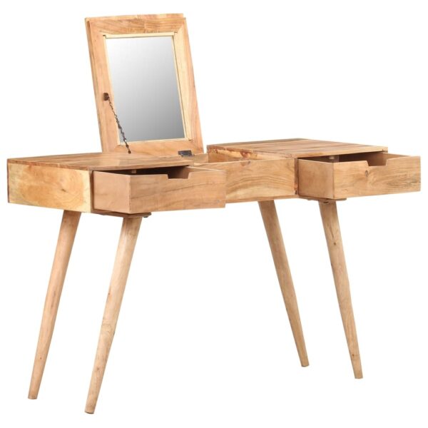 Aplusliving-Solid Acacia Wood Dressing Table with Mirror and Storage Drawers  Walnut Finish