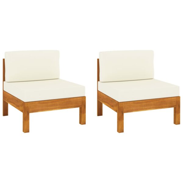 Aplusliving-Outdoor Garden Patio Acacia Wood Middle Sofas with Cream Cushions Set of Two