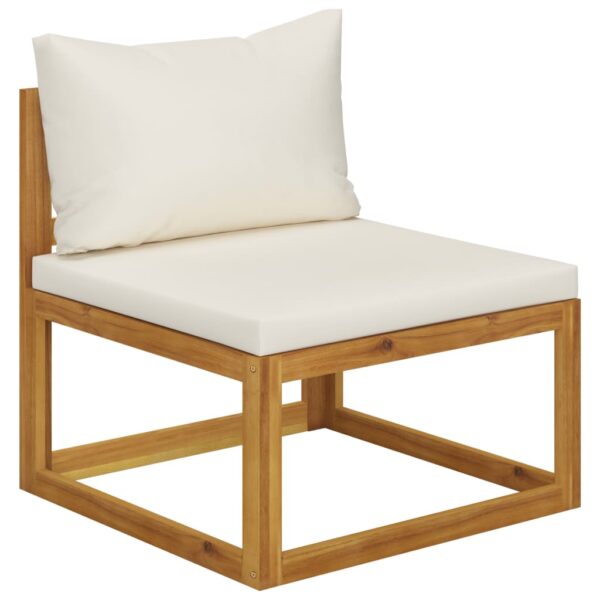 Aplusliving-Outdoor Sectional Middle Sofa Solid Acacia Wood with Cream Cushions Patio Lounge