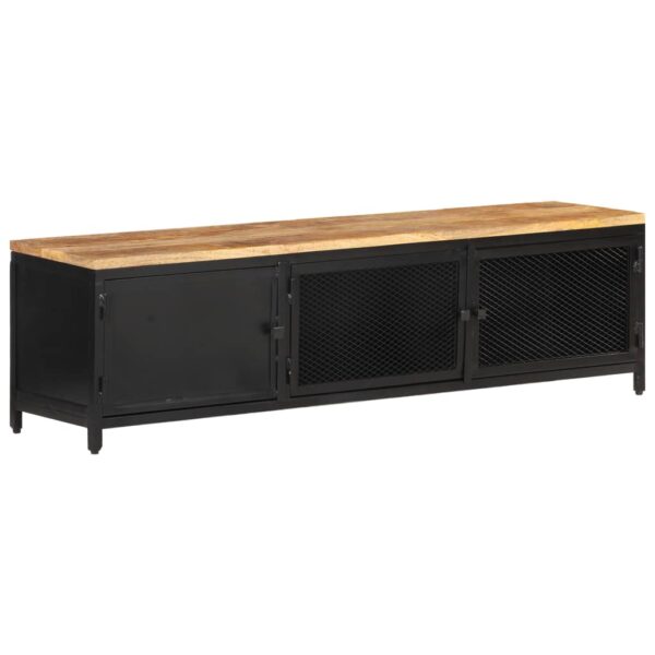 Aplusliving-Solid Rough Mango Wood TV Cabinet with Iron Legs  Industrial   Three Doors