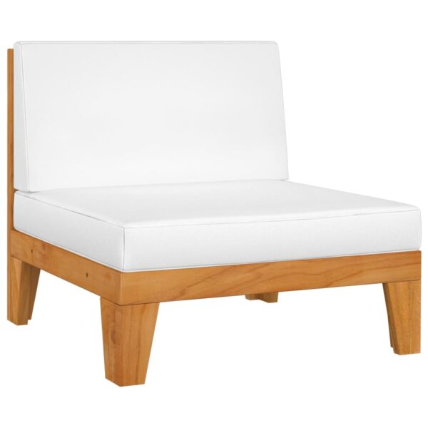 Aplusliving-Outdoor Sectional Middle Sofa Solid Acacia Wood with Cream White Cushions