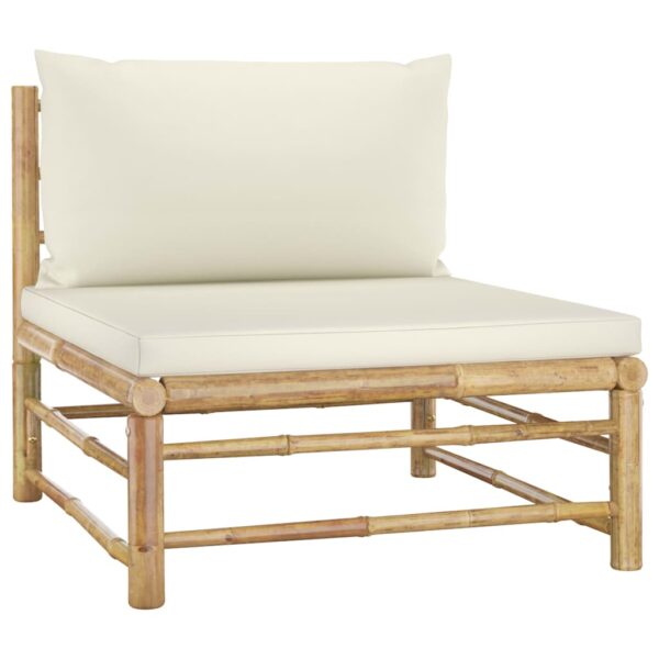 Aplusliving-Bamboo Outdoor Garden Patio Sofa Lounge Chair Cream White Cushions Comfort