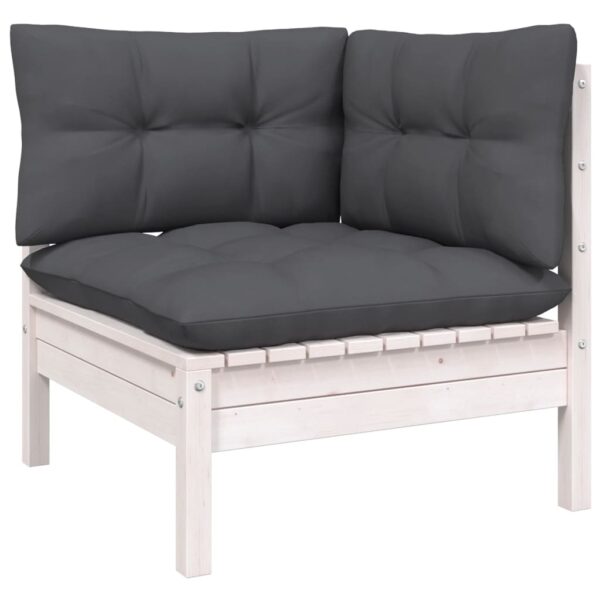 Aplusliving-White Solid Pinewood Modular Garden Corner Sofa Outdoor Seating with Cushions