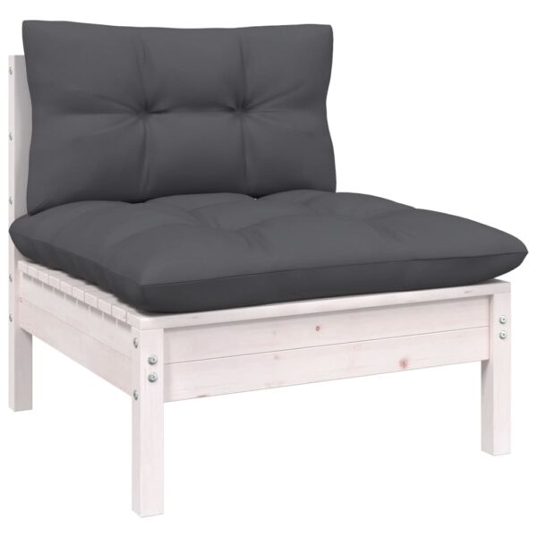 Aplusliving-White Solid Pinewood Patio Middle Sofa with Comfort Cushions Outdoor Furniture