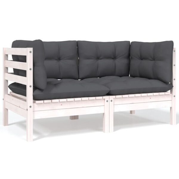 Aplusliving-Outdoor Patio Loveseat Sofa Solid Wood with Comfortable White Cushions