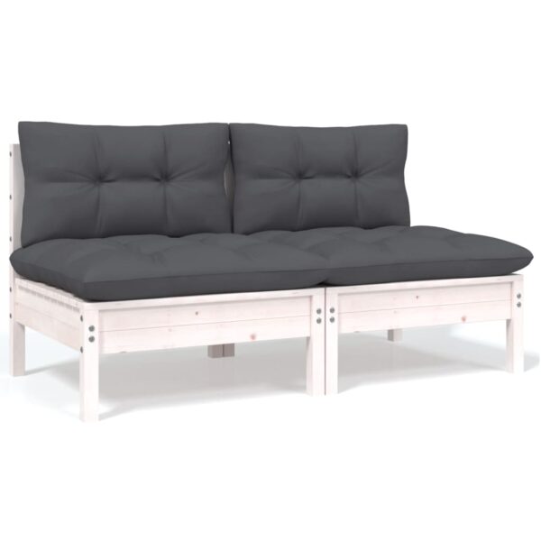 Aplusliving-Outdoor Patio Loveseat Sofa Solid Wood with Comfortable White Cushions