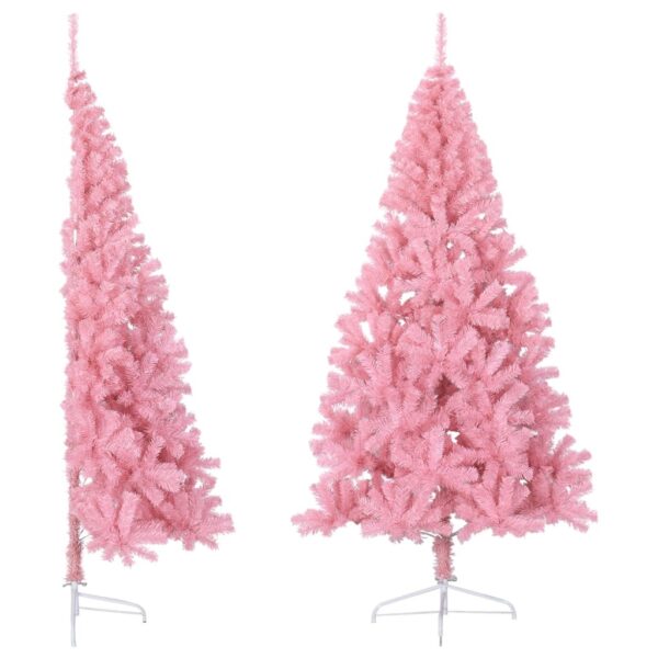 Aplusliving-Artificial Half Christmas Tree with Sturdy Stand  Pink  210 cm  PVC  Bushy  Half