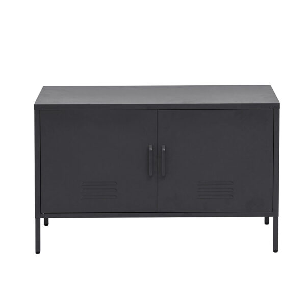 Aplusliving-Modern Charcoal Metal Buffet Sideboard Storage Cabinet with Shelf Hooks 100cm