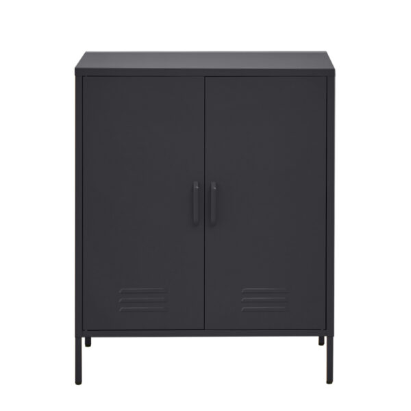 Aplusliving-Modern Charcoal Metal Buffet Sideboard Storage Cabinet with Shelves