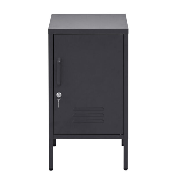 Aplusliving-Modern Black Metal Bedside Table Storage Cabinet with Adjustable Shelf