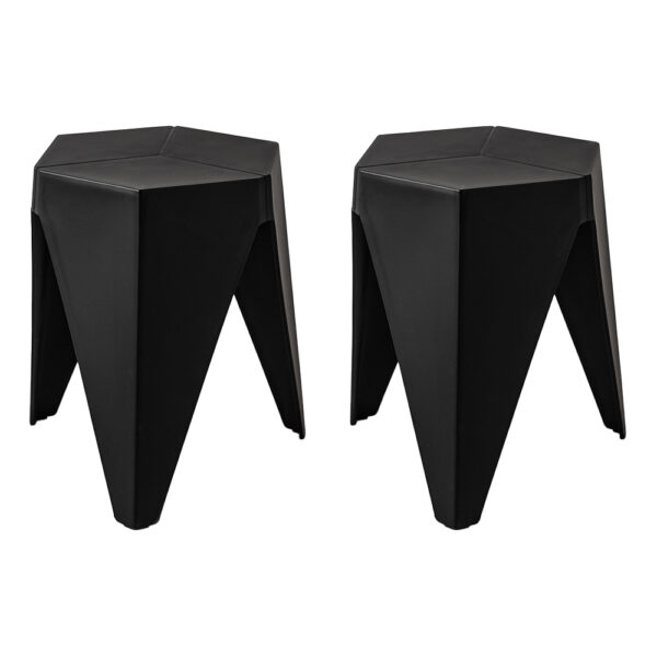 Aplusliving-Set of 2 Stackable Puzzle Stools Versatile Plastic Bar Chairs Indoor Outdoor Bla