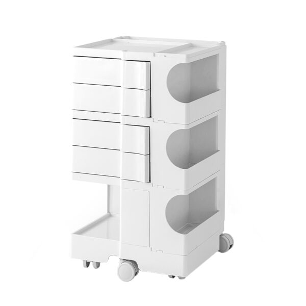 Aplusliving-5 Tier Nightstand Organizer Side Table Storage Trolley White Modern Versatile