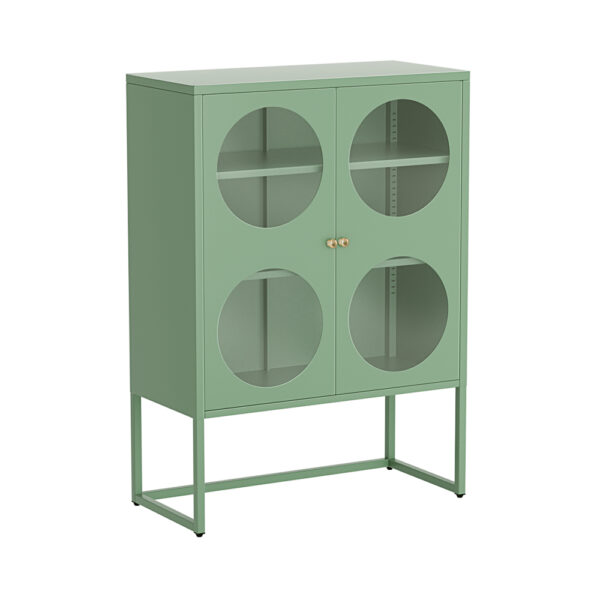 Aplusliving-Modern Green Buffet Sideboard Metal Storage Cabinet with Glass Doors 85x40x120cm