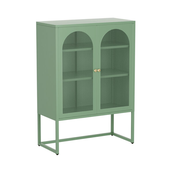 Aplusliving-Modern Green Metal Buffet Sideboard Storage Cabinet with Mesh Doors Adjustable