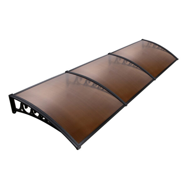 Aplusliving-UV Rain Resistant Brown Door Window Awning Canopy 1x3m Aluminium Polycarbonate