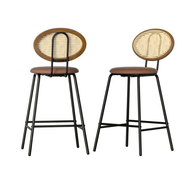 Aplusliving-2x Brown PU Leather Rattan Bar Stools Steel Frame High Resilience Foam 150kg