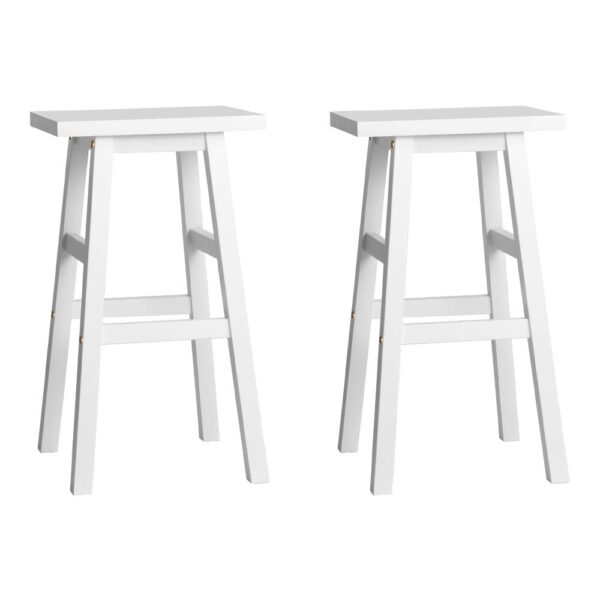 Aplusliving-2x White Wooden Kitchen Bar Stools 66cm High Chairs with Footrest