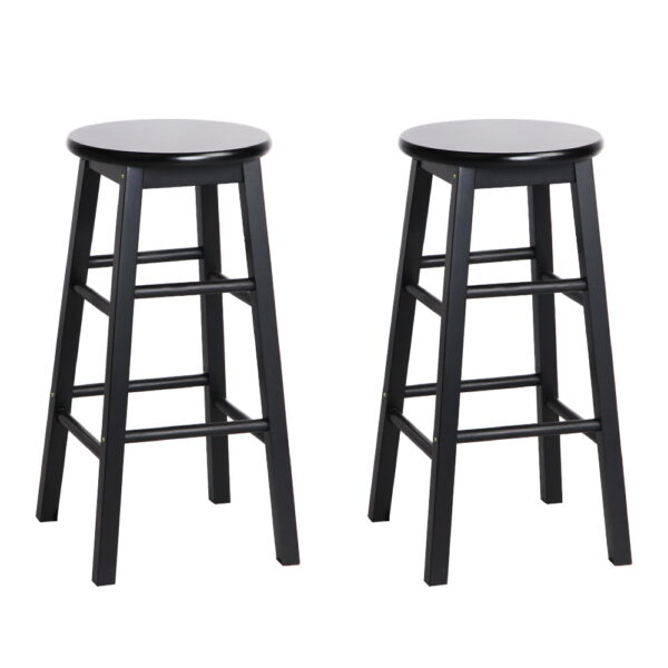 Aplusliving-2x Wooden Bar Stools Black Beech Wood Round Seat 61cm High Anti slip Footrest