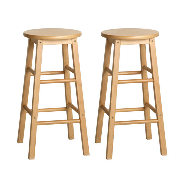 Aplusliving-2x Wooden Bar Stools Beech Wood Round Seat Kitchen Chair 61cm Natural Finish