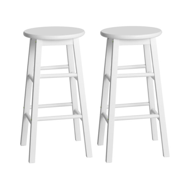 Aplusliving-2x White Wooden Bar Stools 61cm Beech Wood Round Seat Anti slip Footrest