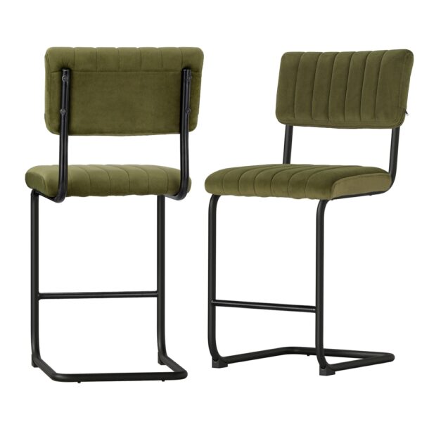 Aplusliving-2x Bar Stools Velvet Chairs Green Cushioned Back Support 65cm Seat Height 150kg