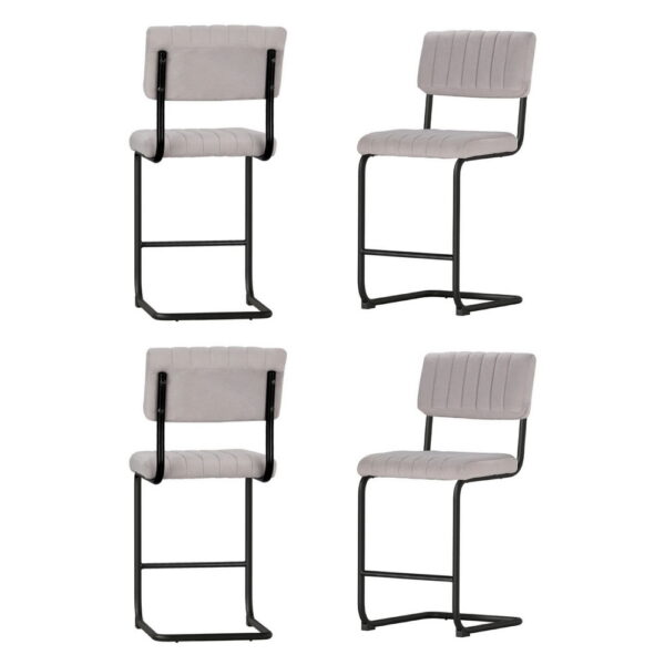 Aplusliving-Bar Stools Grey Velvet 65cm Cushioned Steel Frame Easy Assembly