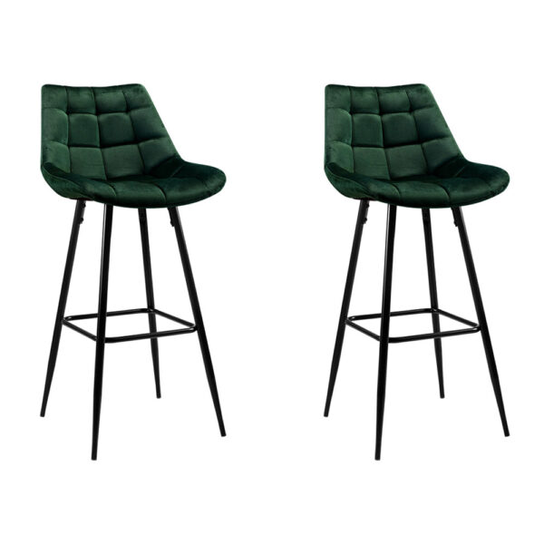 Aplusliving-2x Velvet Bar Stools Green Tufted Backrest Metal Footrest 76cm Seat Height