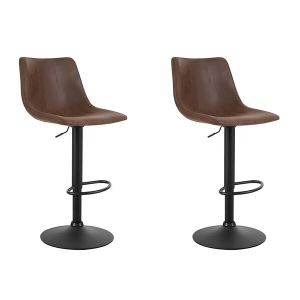 Aplusliving-2x Vintage Faux Leather Bar Stools Adjustable Swivel High Back Brown