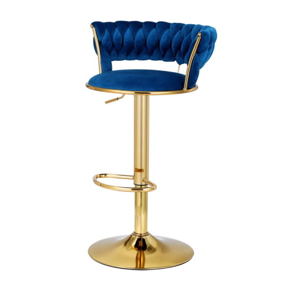 Aplusliving-Bar Stools Navy Adjustable Height Velvet 360 Swivel Cushioned Seat