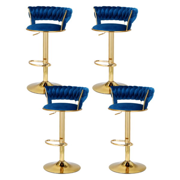 Aplusliving-Bar Stools Navy 4x Velvet Woven Backrest Adjustable Height Swivel