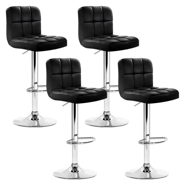 Aplusliving-Set of 4 Black Leather Adjustable Swivel Bar Stools with Backrest & Footrest