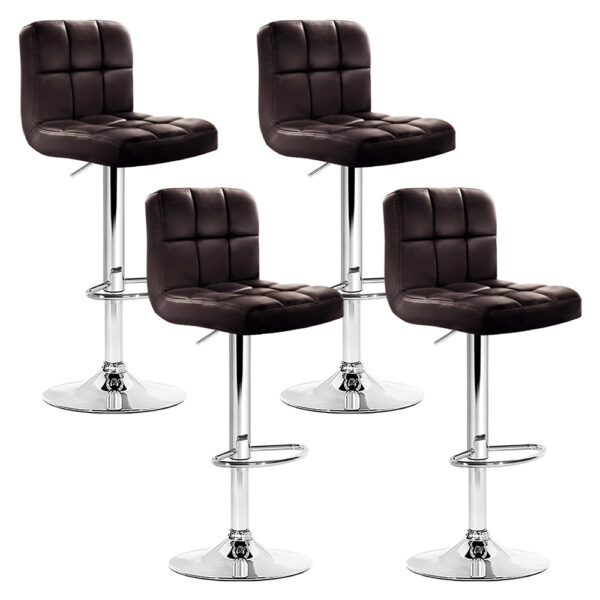 Aplusliving-Set of 4 Brown Leather Adjustable Swivel Bar Stools with Backrest & Footrest