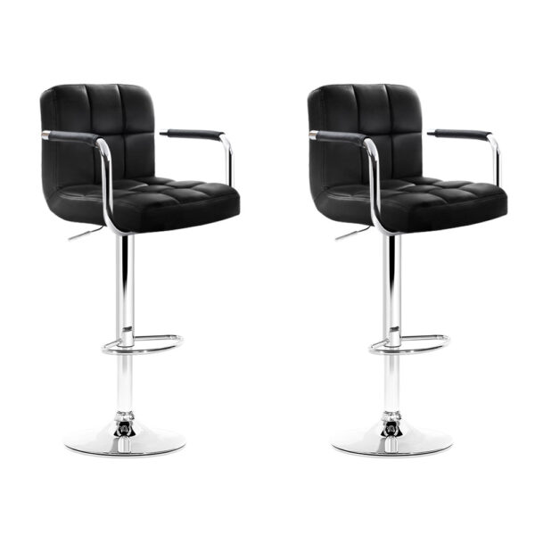 Aplusliving-2x Adjustable Swivel Bar Stools Faux Leather Padded Seat Black Gas Lift Armrest