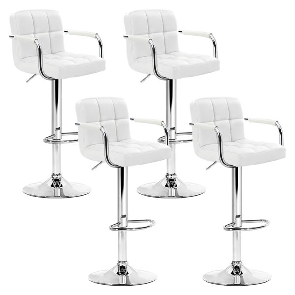 Aplusliving-Set of 4 White Leather Adjustable Swivel Bar Stools with Armrests & Footrest