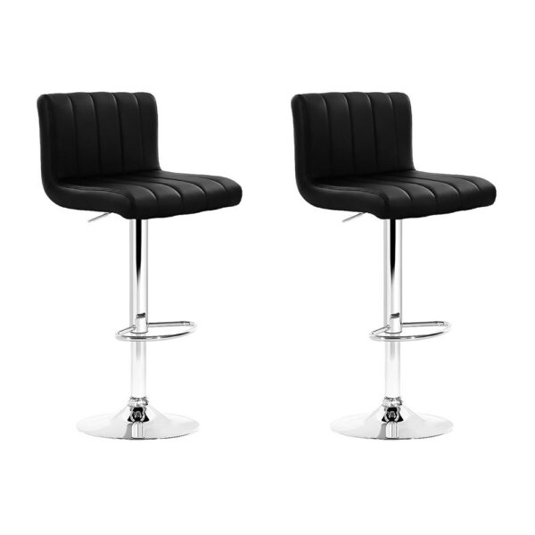 Aplusliving-2x Adjustable Swivel Bar Stools High Back PU Leather Padded Black Gas Lift