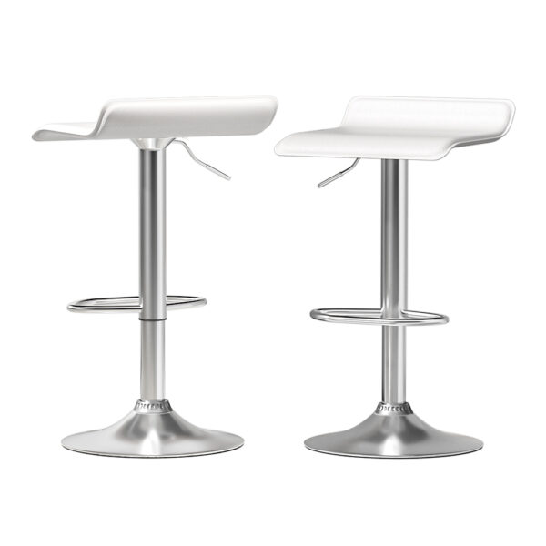 Aplusliving-2x Adjustable Swivel Bar Stools White PU Leather Modern Kitchen Chairs