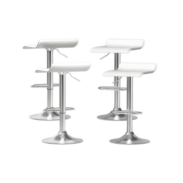 Aplusliving-4x Bar Stools Faux Leather Chair White Adjustable Height 360 Swivel Contemporary