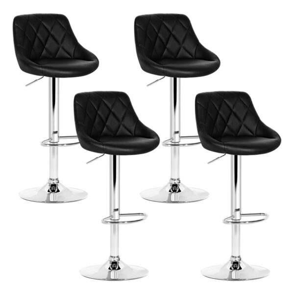 Aplusliving-Set of 4 Black Leather Padded Swivel Bar Stools with Gas Lift and Footrest