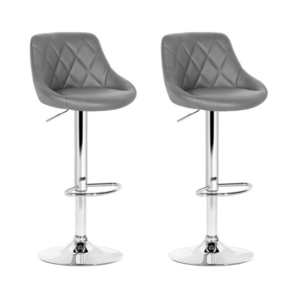 Aplusliving-2x Grey Leather Bar Stools Adjustable Swivel Extra Padding Footrest 150kg