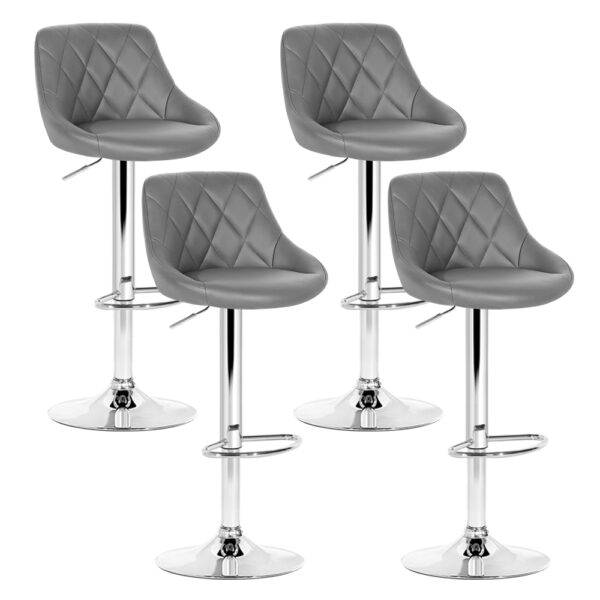 Aplusliving-Set of 4 Grey Leather Padded Swivel Bar Stools with Gas Lift and Footrest