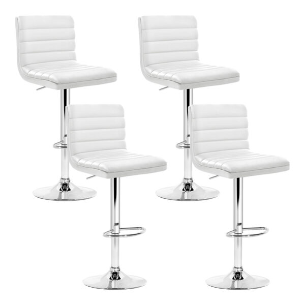 Aplusliving-4 White Leather Bar Stools Adjustable Swivel High Back Kitchen Chairs Comfort