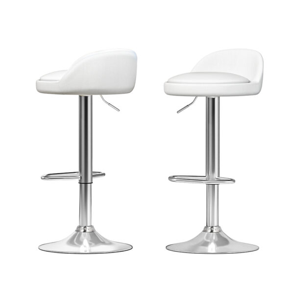 Aplusliving-2x White PU Leather Adjustable Swivel Bar Stools High Back Gas Lift Modern