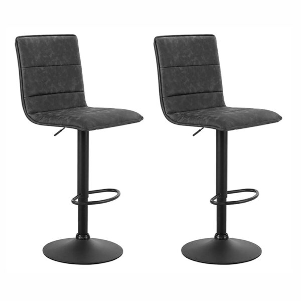 Aplusliving-2x Adjustable Swivel Bar Stools Extra Thick Foam Grey PU Leather Gas Lift