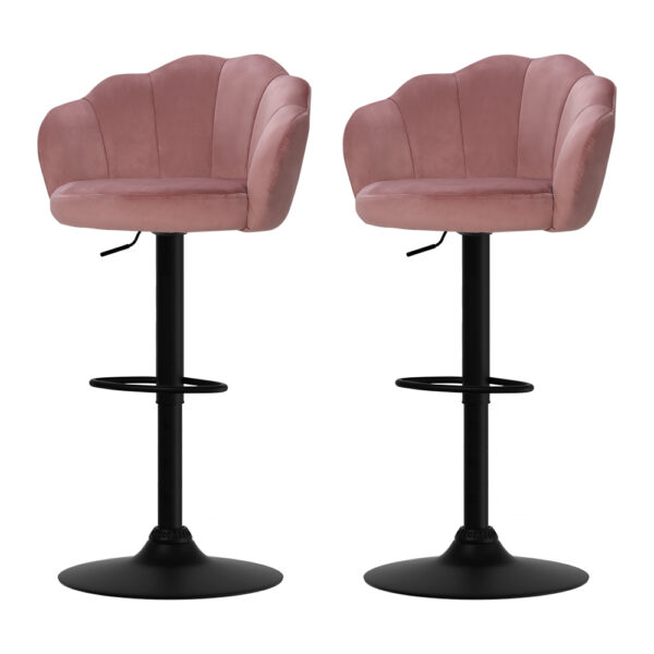 Aplusliving-Luxurious Pink Velvet Bar Stools Adjustable Swivel Gas Lift Clam Shell Design