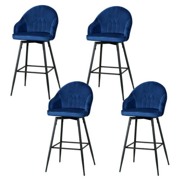 Aplusliving-Bar Stools Blue 72cm Velvet Upholstery Swivel Metal Legs Elegant Design